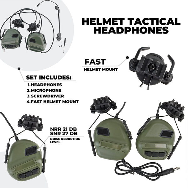 Активні навушники на шолом Active Helmet Headset Olive