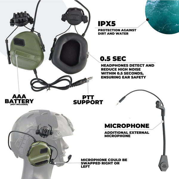 Активні навушники на шолом Active Helmet Headset Olive