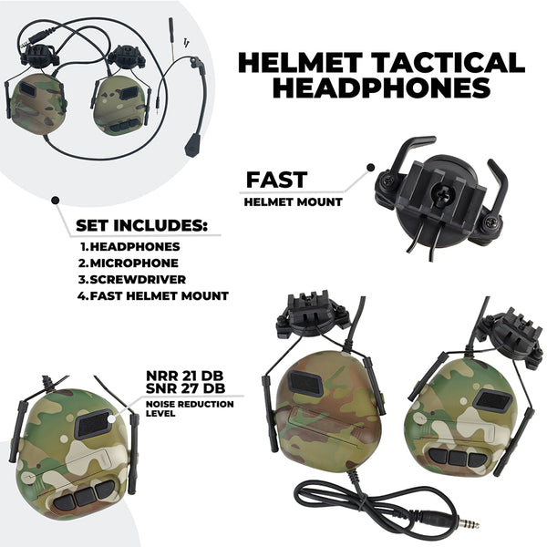 Активні навушники на шолом Active Helmet Headset Multicam