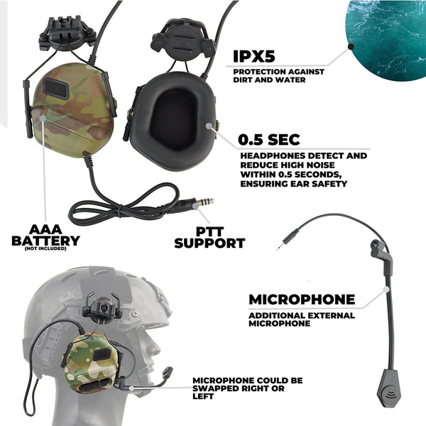 Активні навушники на шолом Active Helmet Headset Multicam